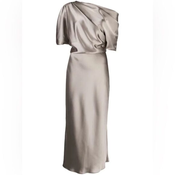 Amsale NWT Draped Pencil Midi Dress in Mocha Size 4 - Picture 3 of 10
